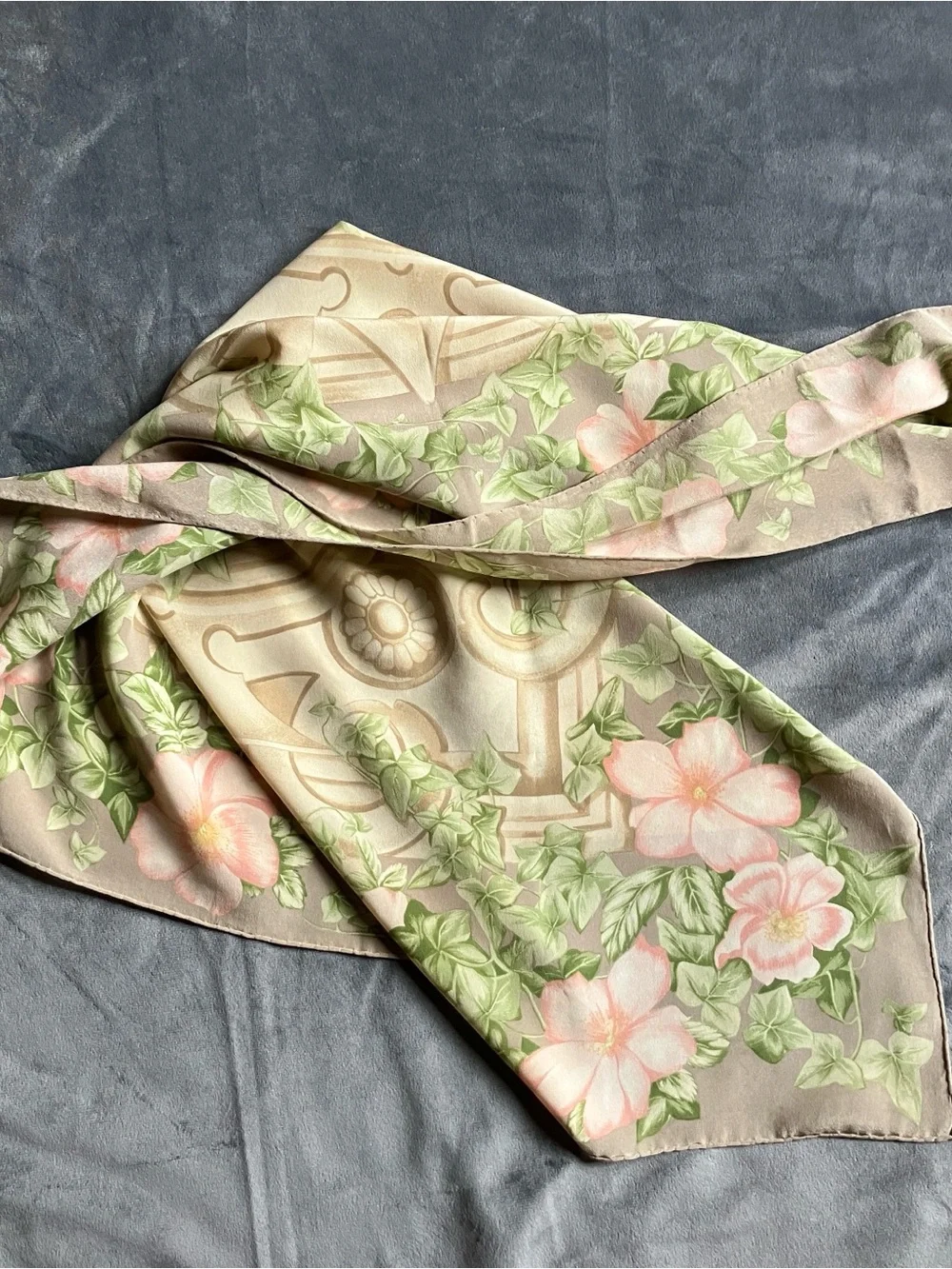 Dior Floral Silk Scarf with Pastel Pink and Green